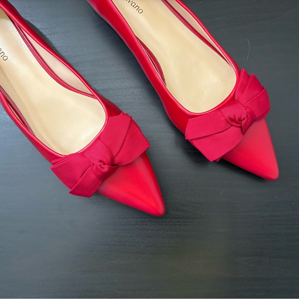 Pointed Red Bow Flats for Women